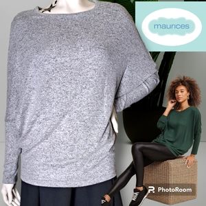 NEW Maurices 24/7 Knit Dakota Soft Long Sleeve Dolman Top Heathered Gray Fit M/L